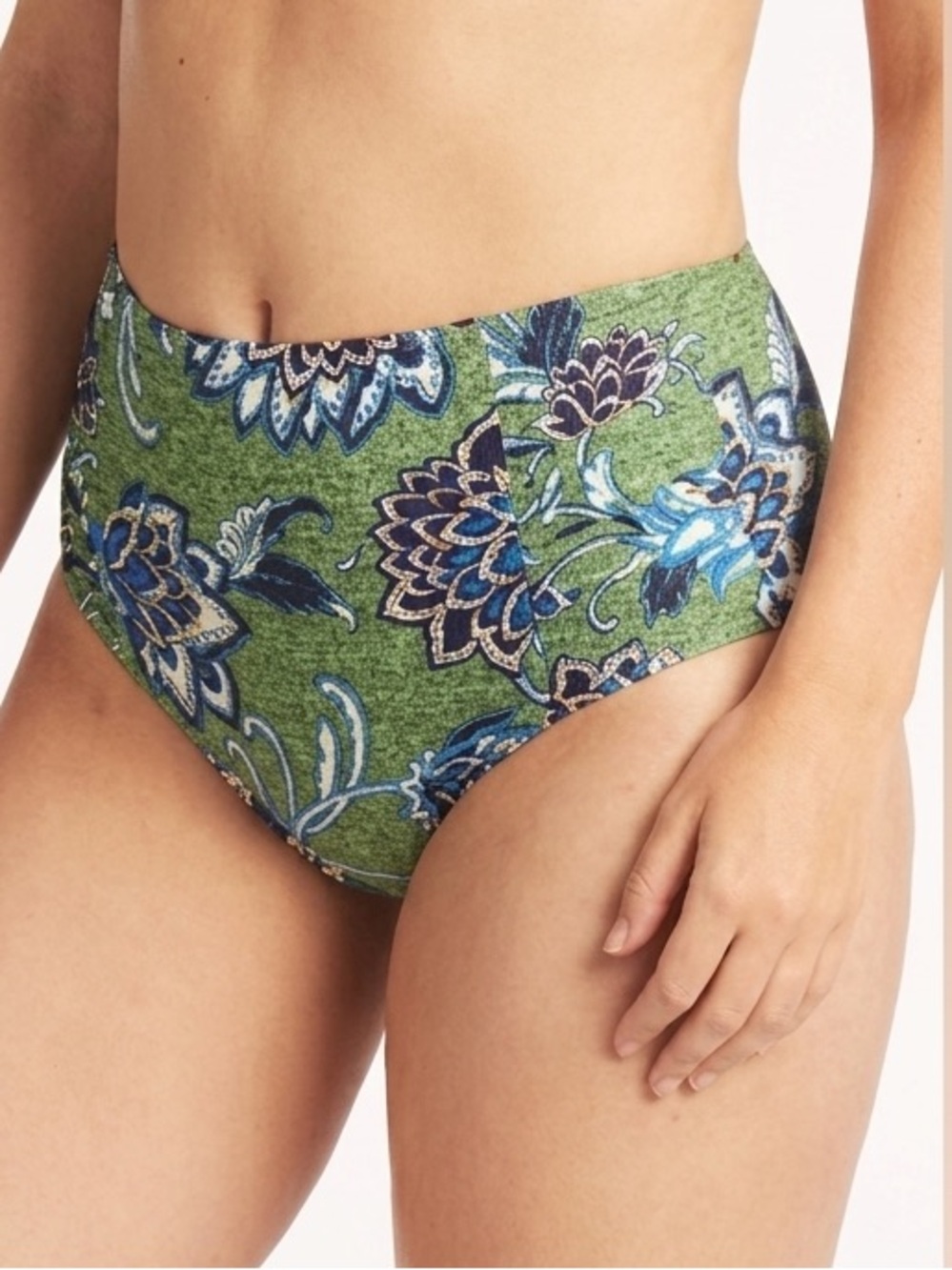 NWT Sea Level Swim Pilgrim High Waist Gathered Side Bottoms Olive Sz 12